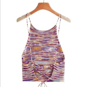 Crisscross Tie Back Space Dye Knit Top